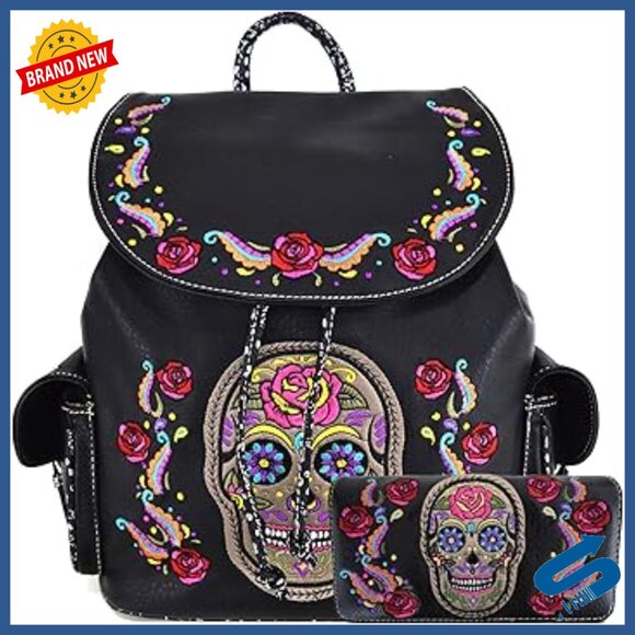 Vegan Leather Mini Backpack Purse Set with Matching Wallet, Gothic Punk Style main image 5